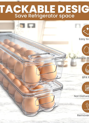 Utopia Home Egg Holder for Fridge, Stackable Egg Container, 2 Pack, Clear | With Lid and Handle, For Refrigerator Organization, Egg Holder For Kitchen or Pantry Organizers and Storage