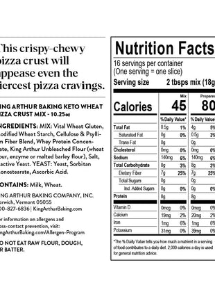 King Arthur Keto Pizza Crust Mix: Low Carb Delight with 1g Net Carbs per Serving   Easy to Make, Crisp & Chewy 10.25 oz Mix for Two 12 in Crusts   Perfect for Keto Pizza Lovers