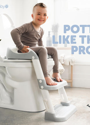 Jool Baby Potty Training Seat with 2 Step Ladder for Toddlers - Splash Guard, Adjustable Height (Gray)