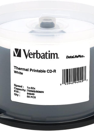 Verbatim CD-R 700MB 52X DataLifePlus White Thermal Printable - 50pk Spindle