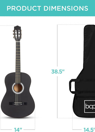 Best Choice Products 38in Beginner All Wood Acoustic Guitar Starter Kit w/Gig Bag, 6 Picks, Nylon Strings, Strap w/Pick Holder - Matte Black
