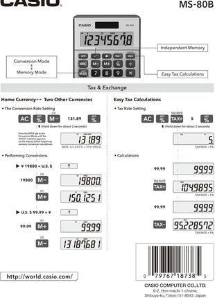 Casio MS-80B Calculator  - Desktop Calculator with Tax & Currency Tools | General Purpose | Large Display | Ideal for Home, Office & Everyday Math