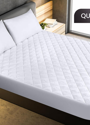 Utopia Bedding Quilted Fitted Mattress Pad, Queen Size, Elastic Fitted Mattress Topper Protector and Cover Stretches up to 16 Inches Deep, Machine Washable (White)