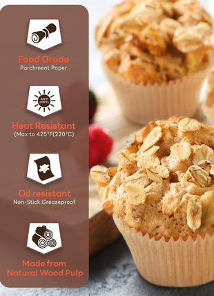 Bake Choice 200pcs Standard Cupcake Liners for Baking, Muffin Liners | Non-stick, Natural, Food-grade, Greaseproof Parchment , Cupcake Wrapper for Party, Christmas, Gift