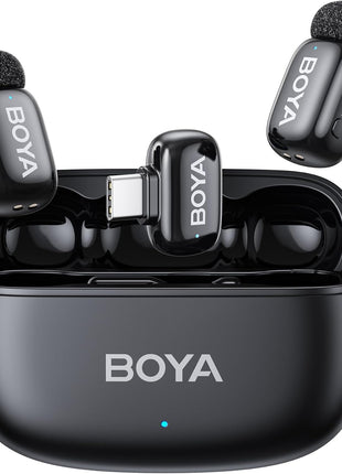 BOYA mini 2 Wireless Lavalier Microphones for iPhone 15/16/17 & Android, AI Noise Cancellation, App Control, 30H Battery Life with Charging Case, Lapel Microphone Wireless for Video Recording Vlogging