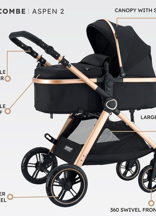 Accombe 2-in-1 Convertible Baby Stroller for Newborn to Toddler | Skin-friendly Breathable Fabric, All-terrain Wheels for Smooth Ride, Adjustable Canopy with UPF50+ Protection