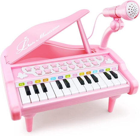 Love&Mini Piano Keyboard Toys for Girls - 24 Keys Toddler Piano Toy | Kids Piano Music Toy Instruments with Microphone,Pink Piano Toys for 3+ Years Old Girls Birthday Xmas Gifts