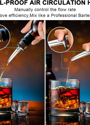 60 Pack Stainless Steel Pour Spouts for Liquor Bottles Oil Vinegar and Wine,Liquor Bottle Pourers with Rubber Dust Caps,Bar accessories,Pourers for Bartending