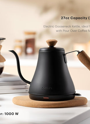 Bodum 27oz Bistro Gooseneck Electric Water Kettle, Pour Over Coffee & Tea, Stainless Steel, Matte Black