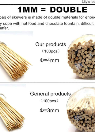HOPELF 6 inch Natural Bamboo Skewers for BBQ 1/4Appetiser 1/4Fruit 1/4Cocktail 1/4Kabob 1/4Chocolate Fountain 1/4Grilling 1/4Barbecue 1/4Kitchen 1/4Crafting and Party. 脦娄=4mm, More Size Choices 8 inch/10 inch/12 inch/14 inch/16 inch/30 inch(100 PCS)