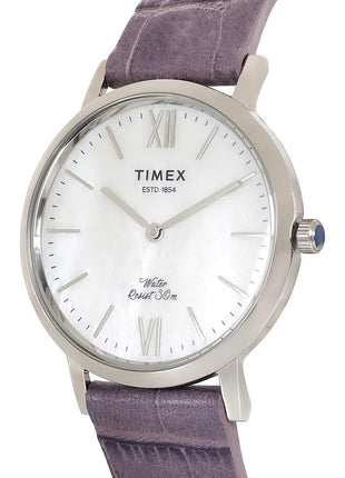 TIMEX Empera Analog Watch for Women with Mother of Pearl Round Dial & Mauve Leather Strap Band Water Resistant Women's Wrist Watches - TWEL12600