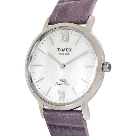 TIMEX Empera Analog Watch for Women with Mother of Pearl Round Dial & Mauve Leather Strap Band Water Resistant Women's Wrist Watches - TWEL12600