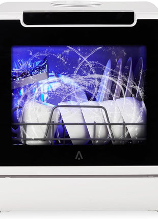 Portable Dishwasher Countertop, Dishwasher Countertop 5L Built-In Water Tank, No Hookup Needed, 5 Washing Programs, 360° Dual Spray, Baby Care & Air-Drying Function for Apartments
