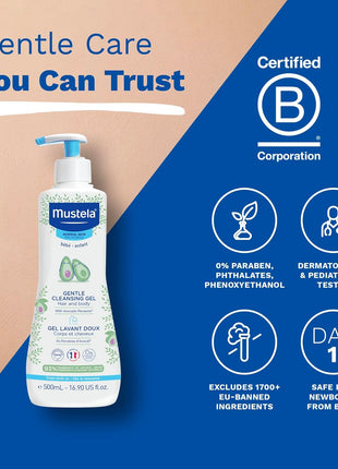 Mustela Gentle Cleansing Gel - Baby Wash for Delicate Skin and Hair - Newborn-Safe Cleanser - Made with with Natural Avocado Perseose - 1 or 2-Pack - Various Sizes