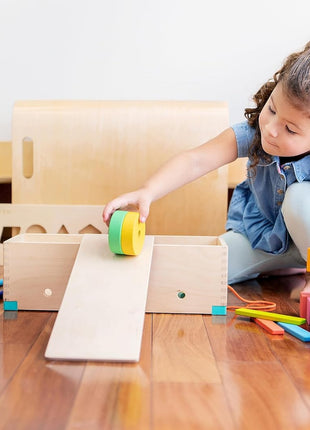 LOVEVERY | The Block Set | Solid Wood Building Blocks and Shapes + Wooden Storage Box, 70 Pieces, 18 Colors, 20+ Activities, Toddler Block Set and Converts into a Pull Car, Ages 12 to 48+ months