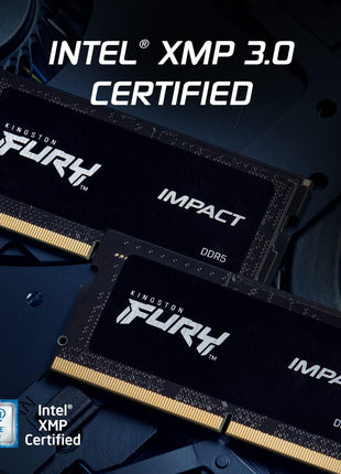 Kingston FURY Impact 32GB (2x16GB) 6000MT/s CL38 DDR5 SODIMM | Intel XMP 3.0 | Plug N Play | Laptop Memory | Kit of 2 | KF560S38IBK2-32