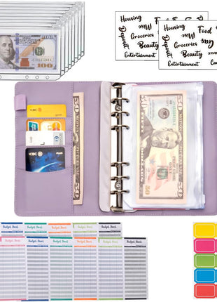 NICOOTHBudget Binder Cash Envelopes A6 Money Saving Binder with Zipper envelopes (Purple)