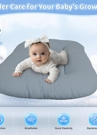 Infant Support Cushion - Baby Support Cushion for Newborn, 0-24 Months, Portable Tummy Time Mat for Home and Travel, Soft Cotton, Supervised Use, Baby Essentials Gift, Grayish Blue, (Cover Included)