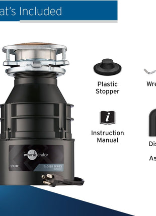 InSinkErator Garbage Disposal with Power Cord, Badger 1, Standard Series, 1/3 HP Continuous Feed, Black