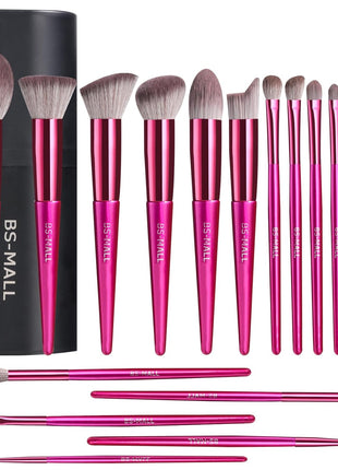 BS-MALL Makeup Brush Set 18 Pcs Professional Foundation Powder Concealers Eyeshadow Blush Synthetic Makeup Brushes with Labeled instruction Black Case Upgraded Version