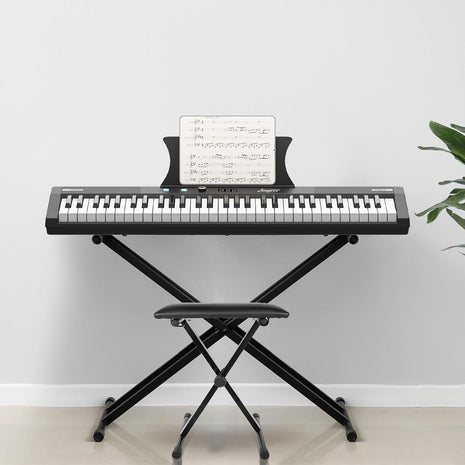 61 Key Keyboard Piano, Protable Electric Semi-Weighted Piano Keyboard for Beginner/Professional, With Power Supply, Built In Speakers, Pedal, Perfect for Birthday or Christmas(with stand, stool)