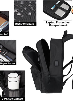 KEOFID Travel backpack for Men and Women, Anti Theft Laptop Backpack with USB Charging Port for Work, Large Bag for College, Carry-on Backpack with Luggage Strap, Water Resistent(Black)