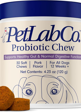 PetLab Co. Probiotics for Dogs, Support Gut Health, Occasional Diarrhea, Digestive Health & Seasonal Allergies - Pork Flavor - 30 Soft Chews - Packaging May Vary