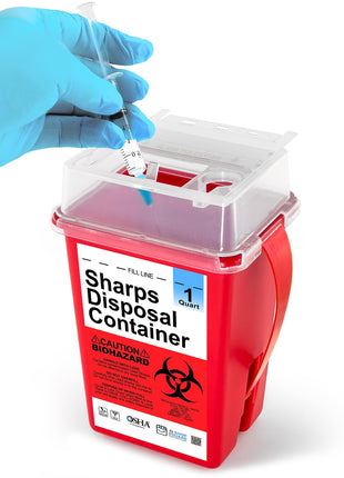 Sharps Containers for Home Use, Needle Disposal, Sharps Disposal, Small Biohazard Containers - 1 Quart