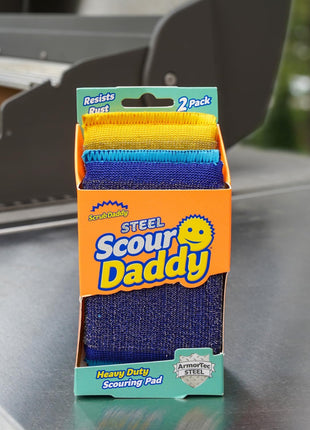 Scrub Daddy BBQ Daddy Grill Cleaner Kit - Bristle Free Grill Brush with Refill + 2 Steel Scour Daddy Grill Sponges - Built-in Grill Scraper - Temperature Controlled Grill Cleaning Tools (4 Count)