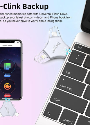 MFi Certified USB 3.0 Flash Drive 128GB for iPhone, 3in1 External Memory Photo Keeper Storage Stick for Picture/Video/Data Saver/Backup, High Speed Thumb/Jump/Hard Drives for iPhone/iPad/Android/PC