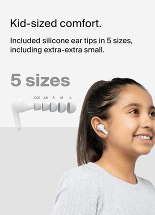 Belkin SoundForm Nano 2 Bluetooth Earbuds for Kids with Built-in Microphone, 28H Battery Life, Safe 85dB Volume, IPX5 Water Resistance - Kids Bluetooth Earbuds for iPhone, iPad, Galaxy, & More - White