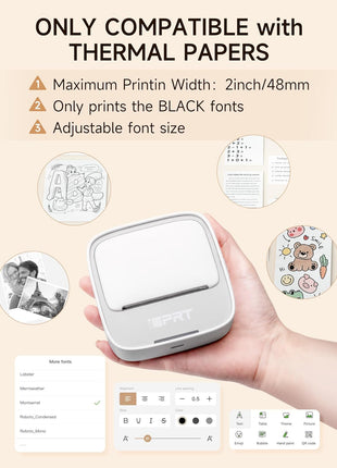 iDPRT Sticker Printer, Portable Sticker Maker Machine, Mini Inkless Bluetooth Thermal Printer for iPhone & Android, Pocket Printer for Labels, Barcodes, DIY Journaling, Kids Gift, Gray
