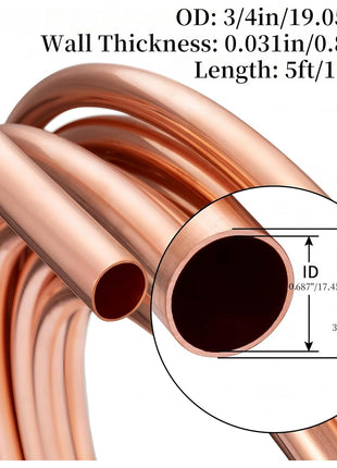 BELLA BAYS Copper Tubing 3/4" OD x 0.687" x 5 ft, 99.9% C12200 ASTM B280 Refrigeration ACR Tubing Seamless Soft Coil Round T2 Pure Copper Tube for HVAC System, Refrigerator, Industry, DIY