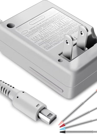3DS Charger Kit Compatible with Nintendo 3DS/ New 3DS XL/DSi/DSi XL/2DS/ 2DS XL 100-240V Wall Plug Adapter with 4 Metal Retractable Stylus Pen for 3DS/3DS XL/3DS LL