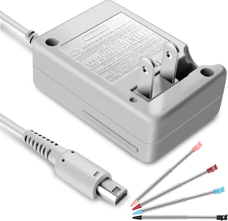 3DS Charger Kit Compatible with Nintendo 3DS/ New 3DS XL/DSi/DSi XL/2DS/ 2DS XL 100-240V Wall Plug Adapter with 4 Metal Retractable Stylus Pen for 3DS/3DS XL/3DS LL