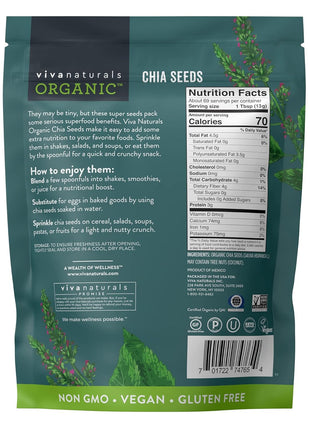 Viva Naturals Organic Chia Seeds, 2 lb, 32 Oz – Plant-Based Omega-3 and Vegan Protein, Gluten Free & Non-GMO, Perfect for Smoothies, Salads & Chia Pudding