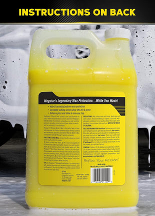 Meguiar's Ultimate Wash and Wax, Car Wash Soap and Wax Cleans & Shines in One Step, Shine & Protect with an Enhanced pH Balanced Car Paint Cleaner, 1 Gallon