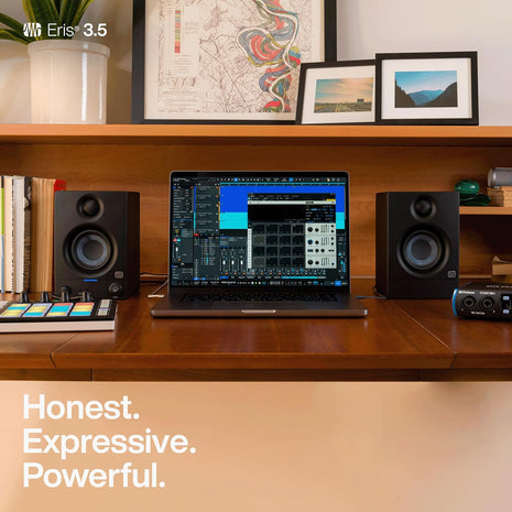 PreSonus Eris 3.5 Powered Studio Monitors, Pair — 3.5" Active Near | -Field Desktop Speakers for Music Production, Gaming, Movies & Hi-Fi | 50W, Woven-Composite Woofer, Silk-Dome Tweeter, Black