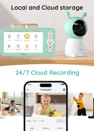BOIFUN 2026 Upgraded 2K WiFi Baby Monitor with Camera and Audio, Smart Night Light, APP & 5inch Split-Screen Control, Motion/Cries/Sound/Custom Alarm Zone Detect, Auto Tracking, Humidity Temp Detect