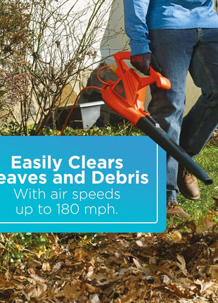 BLACK+DECKER Electric Leaf Blower, Handheld Blowers for Lawn Care, Lightweight, 180 MPH 180 CFM, 7-Amp, Corded (LB700)