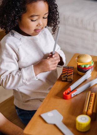 Melissa & Doug 9280 Grill and Serve BBQ Set (20 pcs) - Wooden Play Food and Accessories