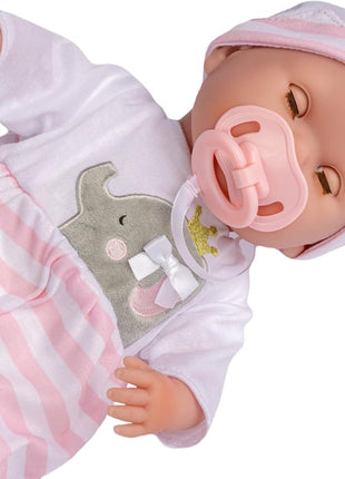 15" Realistic Soft Body Baby Doll with Open/Close Eyes | JC Toys - Berenguer Boutique | 10 Piece Gift Set with Bottle, Rattle, Pacifier & Accessories | Pink | Ages 2+