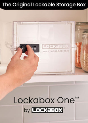 Lockabox OneTM | Premium Lock Box | Medium Combination Lock Box For Food, Medicine & Home Safety | External Size 12 x 8 x 6.6 inches (Crystal)