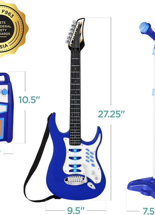 Best Choice Products Toy Kids Guitar Play Set Bundle, Pretend Play Toddler Electric Guitar Kit with Interactive Microphone, Amp, Whammy Bar, 6 Demo Songs and 2 Sticker Sheets - Blue