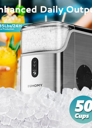 EUHOMY Nugget Ice Makers Countertop, Pebble Ice Maker Machine with 34lbs/24H Soft Ice, Self-Cleaning Sonic Ice Maker with Ice Scoop&Basket, Pellet Ice Maker for Home/Kitchen/Office(Stainless Steels)