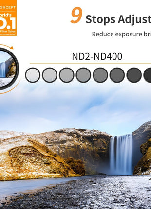 K&F CONCEPT 67mm Variable ND2-400 Lens Filter (1-9 Stops) for Camera Lens | Ultra Slim Adjustable Neutral Density Filter with Microfiber Cleaning Cloth (B-Series) FN101