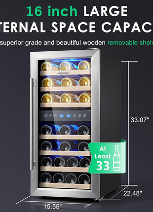 Beverage Refrigerator 175 Cans Under Counter Beer Cooler 24 inch Quiet Built-in or Freestanding Beverage Fridge Glass Door Auto Defrost 5 Removable Shelves for Home Bar Office
