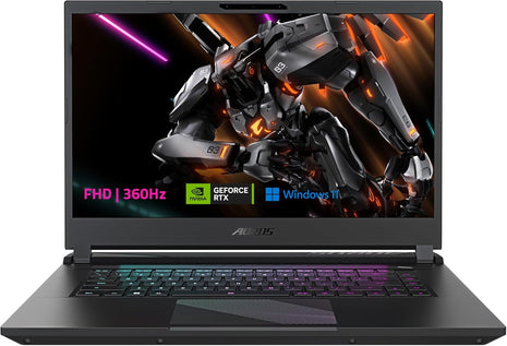 GIGABYTE AORUS 15: 15.6 inch 16:9 Thin Bezel FHD 1920x1080 360Hz, NVIDIA GeForce RTX 4050 Laptop GPU 6GB GDDR6, Intel Core i5-12500H, 8GB DDR5 RAM, 512GB SSD, Win11 Home (AORUS 15 9MF-E2US583SH)