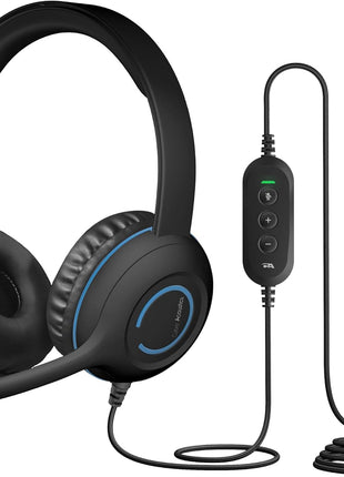 Cyber Acoustics Stereo USB Headset (AC-5008A), in-line Controls for Volume & Mic Mute, Adjustable Mic Boom for PC & Mac, Perfect for Classroom or Home