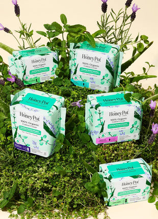 The Honey Pot Company   Herbal Sanitary Pads for Women   Regular Flow w/Wings   Infused w/Essential Oils for Cooling Effect & Organic Cotton Cover   Feminine Care   20 ct